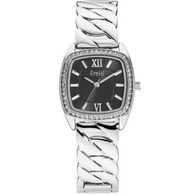 Quarzuhr FIRETTI "Chain Elegance", silber (silberfarben, schwarz), Armbanduhren, Damen, Quarzuhr, Armbanduhr, Damenuhr, analog, Swarovski-Kristalle