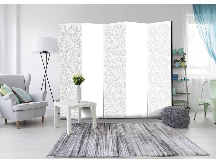 Paravent White Waves 1 côté Non-tissé sur pin massif Blanc 225 x 172 x 3cm