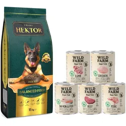 HEKTOR BALANCED Erwachsene 15kg + WILD FARM Pate MIX 5x800g
