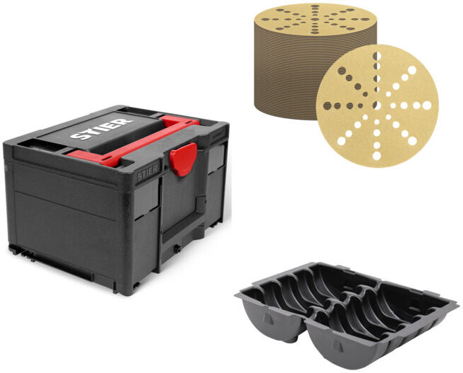 Set STIER Systainer³ III Black Edition + STIER Systainer-Tiefzieheinsatz für Schleifmittel Ø 150 mm + STIER Schleifscheiben Universal D150 / P150/ 32-Loch