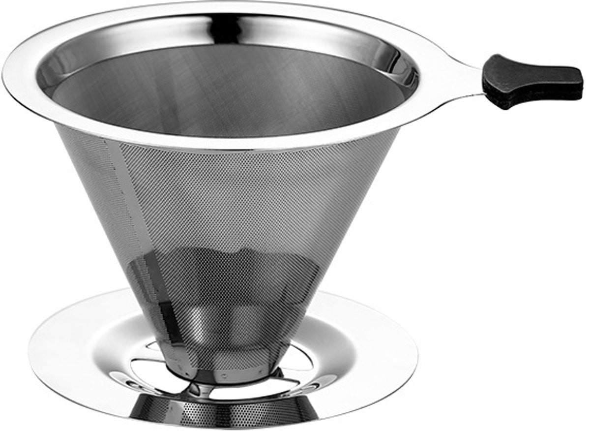 Herbruikbaar RVS koffiefilter met fijnmazig dubbel gaas en voetjes, zilver