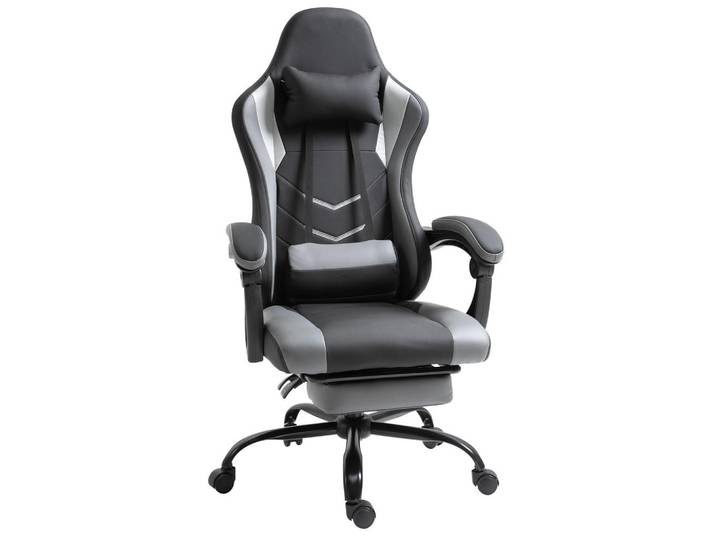 Vinsetto Ergonomischer, Gaming Stuhl, Schwarz, Leder, 52x128x62 cm, Büromöbel, Bürostühle, Gaming-Sessel