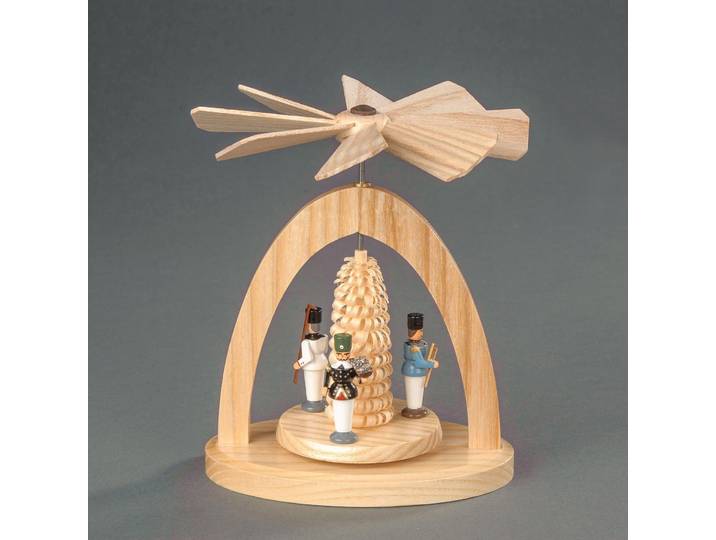 Weihnachtspyramide ALBIN PREISSLER Wärmespiel mit Bergleuten, Handwerkskunst aus dem Erzgebirge , beige (natur), B:11cm H:13cm T:7cm, Massivholz, Weihnachtspyramiden, Weihnachtspyramide, Weihnachtsdeko aus Eschenholz