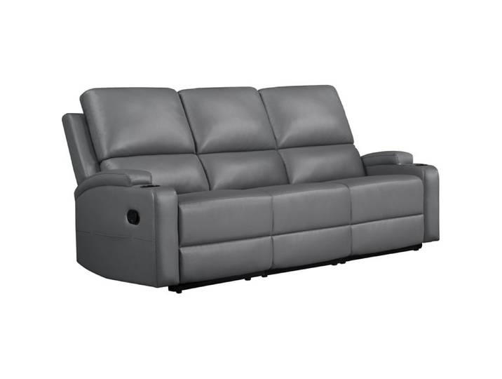 Dallas-canapé 3 Places Avec 2 Fauteuils Relax Manuels En Polyuréthane Gris
