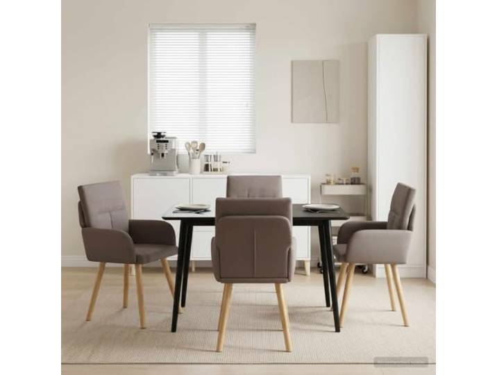 KGHFDVB Esszimmerstühle 4 STK Stoff Taupe 60x56x96 cm mit Armlehnen Metallrahmen, Polyesterbezug, Kautschukholzbeine, abwischbar, flache Armlehnen, täglicher Gebrauch