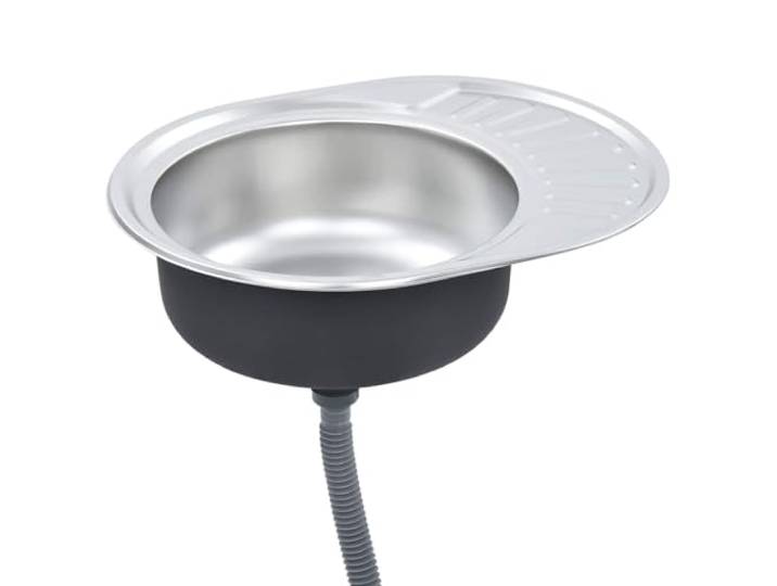 Küchenspüle Oval Edelstahl mit Sieb und Siphon Tiefes Einzelfach, doppelseitige Montage, kratzfest, leicht zu reinigen