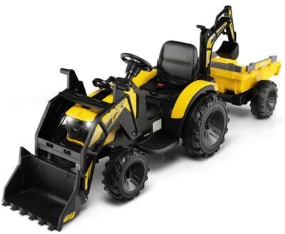 Costway 12V 3 in 1 Kids Ride On Excavator with Shovel Bucket and Music-Yellow