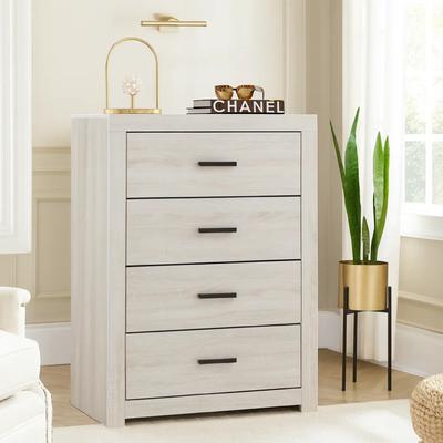 Benjara Chest with 5 Drawers and Metal Bar Pulls, White