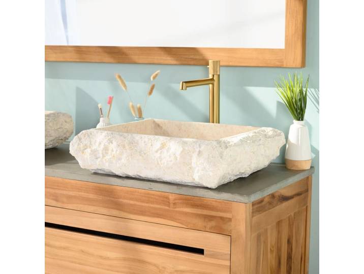 Vasque à poser rectangle en marbre crème