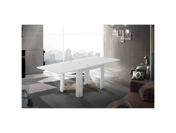 Table à rallonge Otto - DMORA - Blanc brillant - 90x90h75 cm - Meuble de cuisine