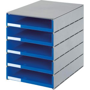 Styro Styro Schubladenbox 14-8001.38,  val Pro, A4, 5 Fächer, Kunststoff, offen, blau / grau
