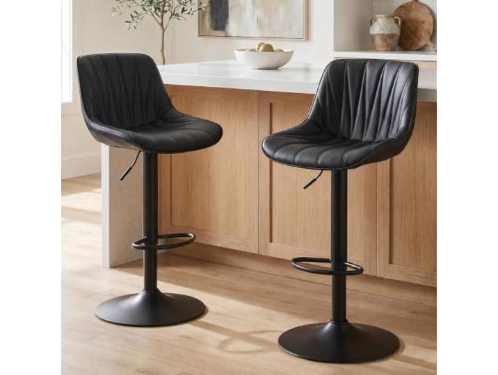 YOUTASTE Moderner Barhocker 2er Set, Drehstuhl mit Lehne, Schwarz Barstuhl mit PU-Leder Drehbare Höhenverstellbar, Küchenstühle Moderner Bar Stool für Bartheke Küche
