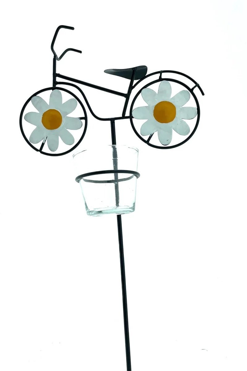 Metalen tuinsteker met zwarte fiets