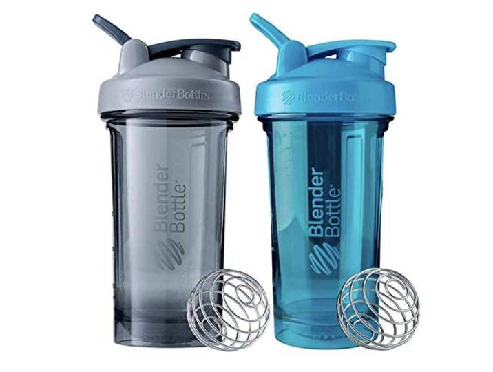 BlenderBottle Pro Series Shaker Bottle BlenderBall abgerundete Basis mit Auslaufschutz, 680 ml, 2er-Pack (grau – blau)