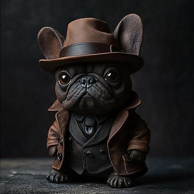 Bulldoggen-Gentleman-Figur aus Kunstharz, elegante Hundestatue für die Inneneinrichtung, Schreibtisch-Dekoration aus Kunstharz, stilvolles Geschenk für Tierliebhaber