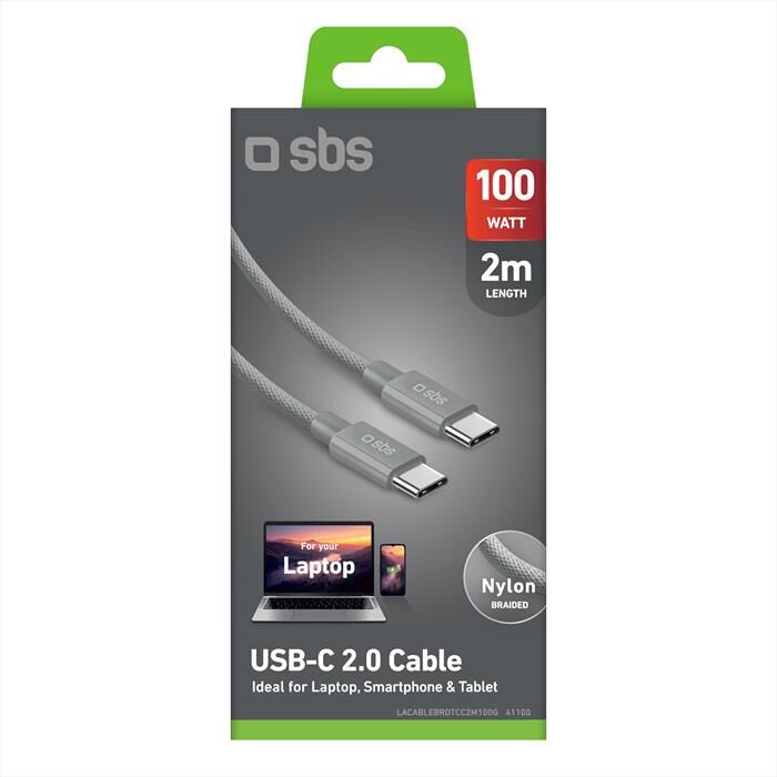 SBS Cavo Usb-c/usb-c 100w 2 Mt-grigio