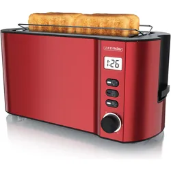 Arendo 4 Scheiben Toaster Langschlitz Edelstahl, Doppelwand, Brötchenaufsatz, Display mit Restzeitanzeige, Toaster, Rot