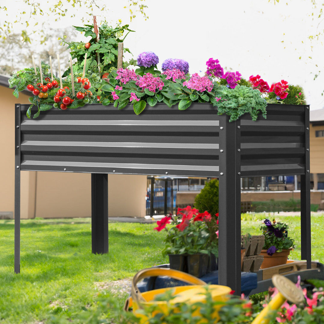 Dakota Fields Metal Elevated Planter Grey 120 x 58 x 80cm