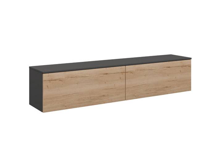 Celina Home Lowboard, Eichefarben, Schieferfarben, Holzwerkstoff, 180.3x37.6x37.4 cm, individuell planbar, hängend, In verschiedenen Grössen erhältlich, in verschiedenen Holzdekoren erhältlich, Wohnzimmer, TV Möbel, Lowboards, Lowboards hängend