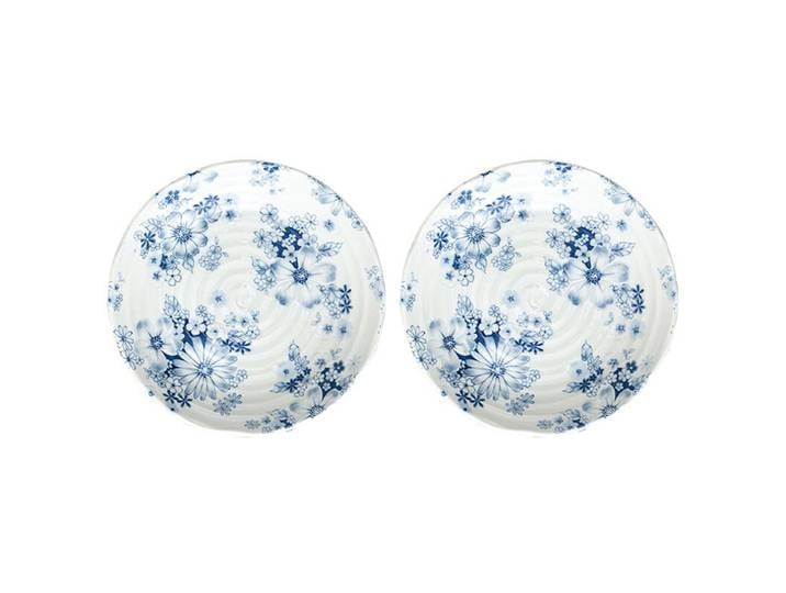 MINOYAKI, Assiettes à dîner japonaises à motif floral bleu lot de 2, Motif floral bleu et blanc, Décoration sous glaçure, Compatible micro-ondes et lave-vaisselle