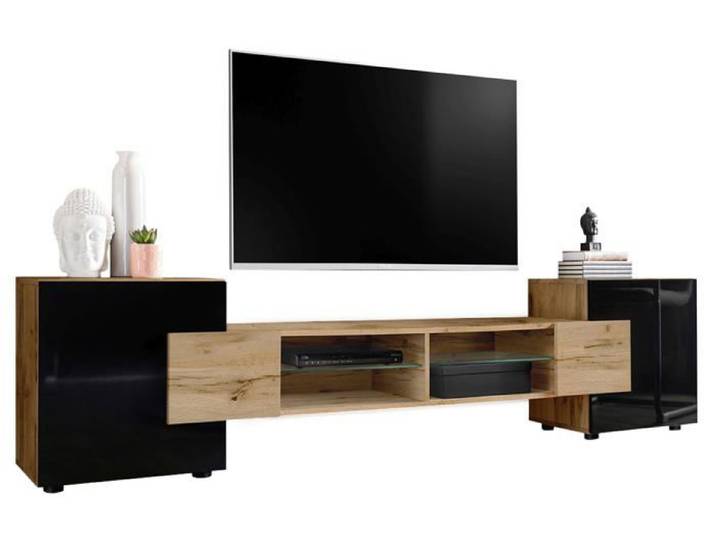 Banc TV Merano Komodee - sans LED - Wotan Wotan Noir - 230 x 53 x 35 cm