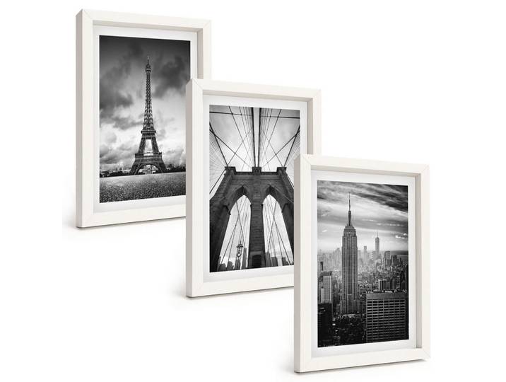 Tulup Bilder SET 3er Set - 20x30 cm Weißer Rahmen - Monochromatische Brückentürme, Kunststoff, Rechteckig, 20x30 cm, Fotografie, Bilder & Rahmen, Bilder