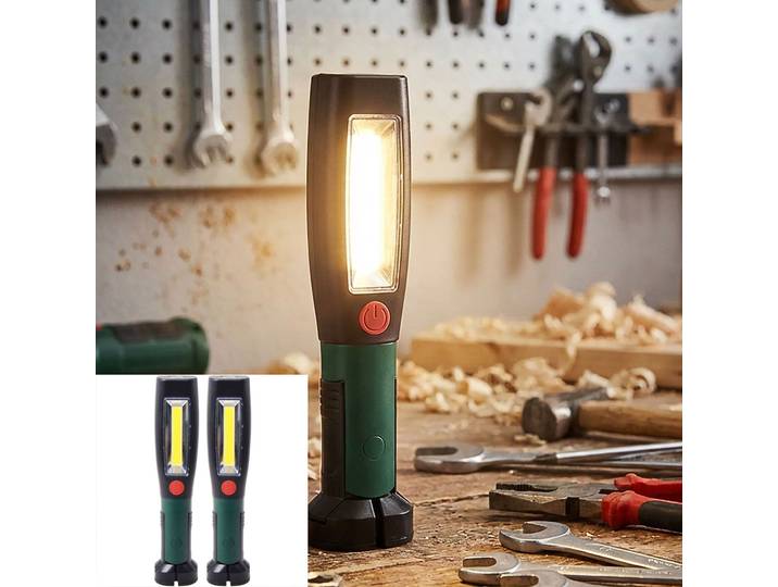 2er-Set 2in1 LED Arbeitslampe mit Magnetfuss und drehbarem Haken