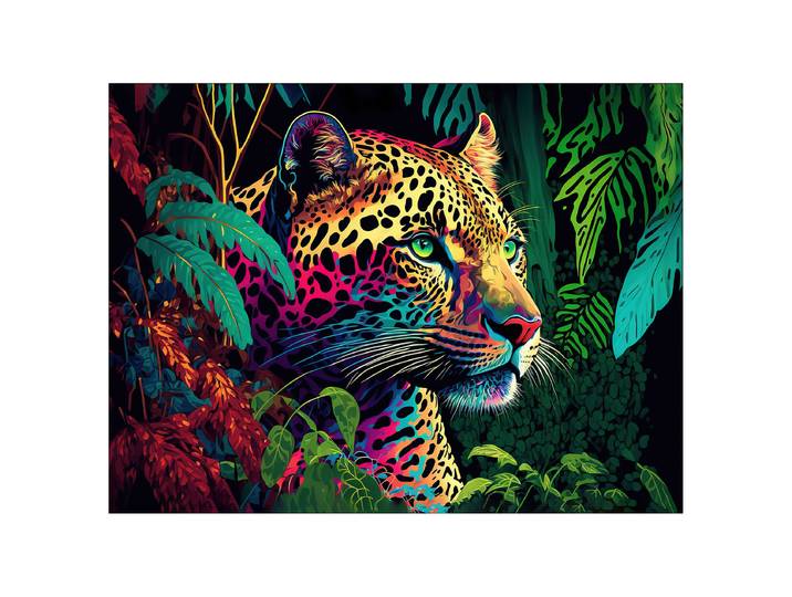 Tableau verre Jaguar In The Jungle Verre flotté Vert/Doré/Marron 60 x 80 x 1cm