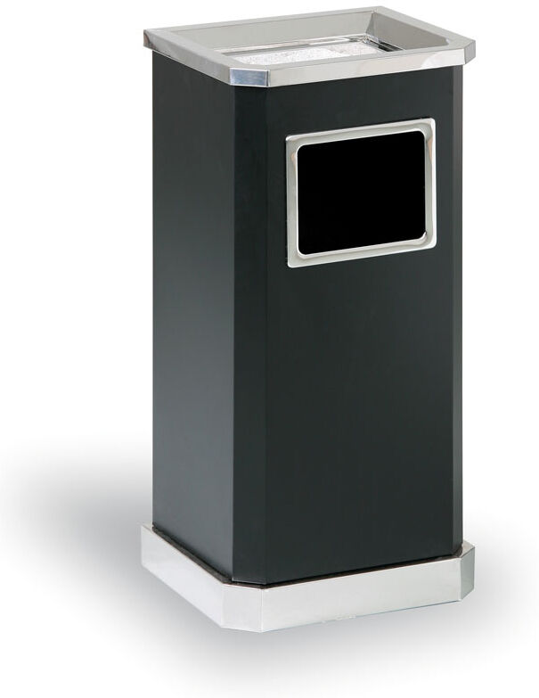 B2B Partner Mülleimer mit Aschenbecher, 650 x 310 x 260 mm, schwarz / Edelstahl