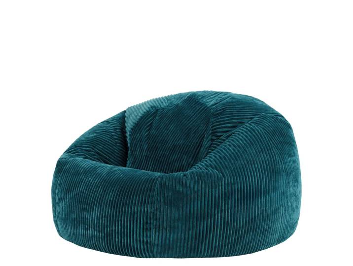 Pouf classique fauteuil large xl velours côtelé bleu canard