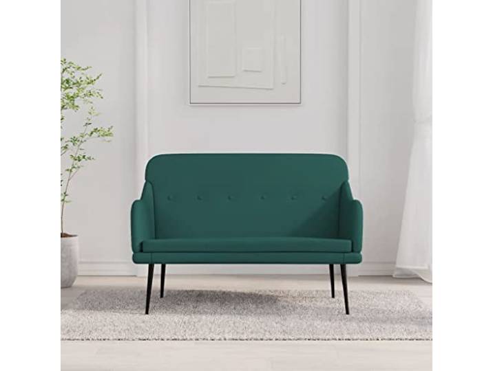 TEKGHUT Sitzbank Dunkelgrün 110x76x80 cm Stoff mit Metallgestell Stoffbezug, Metallgestell, gepolstert, Armlehnen, Rückenlehne, Wohnzimmer, Flur, Esszimmer