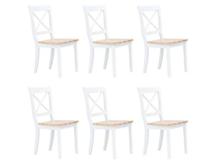 Todiikf 6er Set Esszimmerstühle Massivholz Küchenstühle Weiß Natur Ergonomische Holzstühle für Esszimmer und Küche, pflegeleichte Lackierung, beladbar bis 110 kg per Sitzplatz.