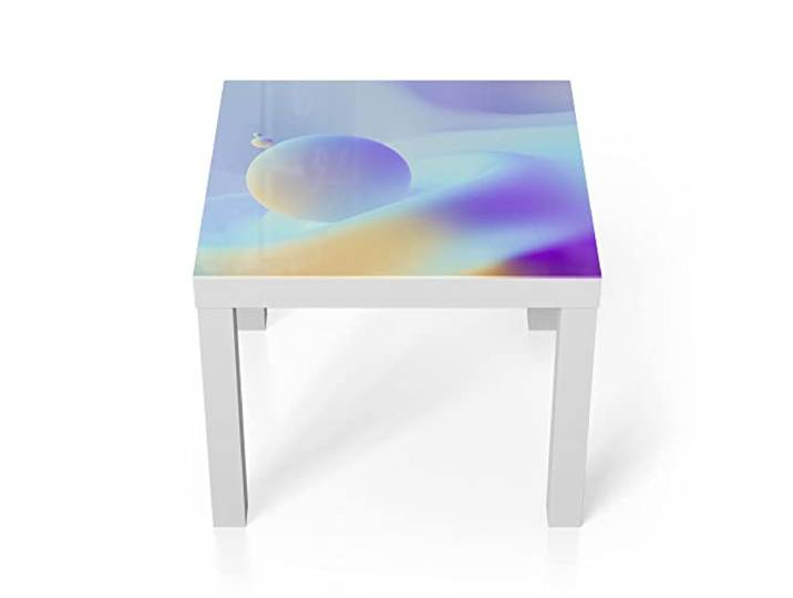 DEQORI Glastisch weiß klein 55x55 cm Motiv 3D Lowpoly Kugeln ausgefallener Beistelltisch aus Glas Hochglanz Couchtisch fürs Wohnzimmer moderner Couch Tisch mit Design