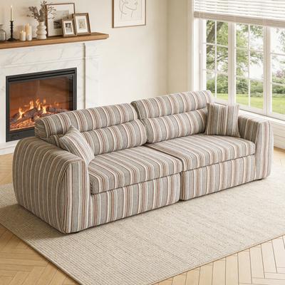Loedds Woven Chenille Striped Sofa with High-Resilience Foam and No Assembly Required