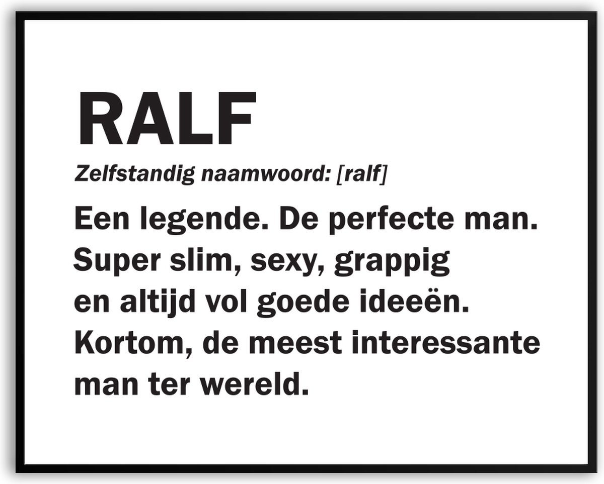 Grappige Canvas Poster Ralf Betekenis met Glas voor Man en Vrouw, 50 x 70 cm