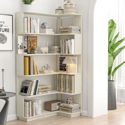 Corner Bookcase MDF Wood with L-Shaped Space-Saving Storage Shelves and Anti-Tip Safety Design by GDFStudio
