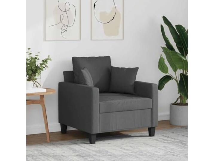 HEFZGDB Dunkelgrauer Sessel 60 cm Stoff Polsterstuhl mit Metallgestell Bequeme Sitzfläche und Rückenkissen Atmungsaktiver Bezug Strapazierfähig Robustes Design für Wohnzimmer