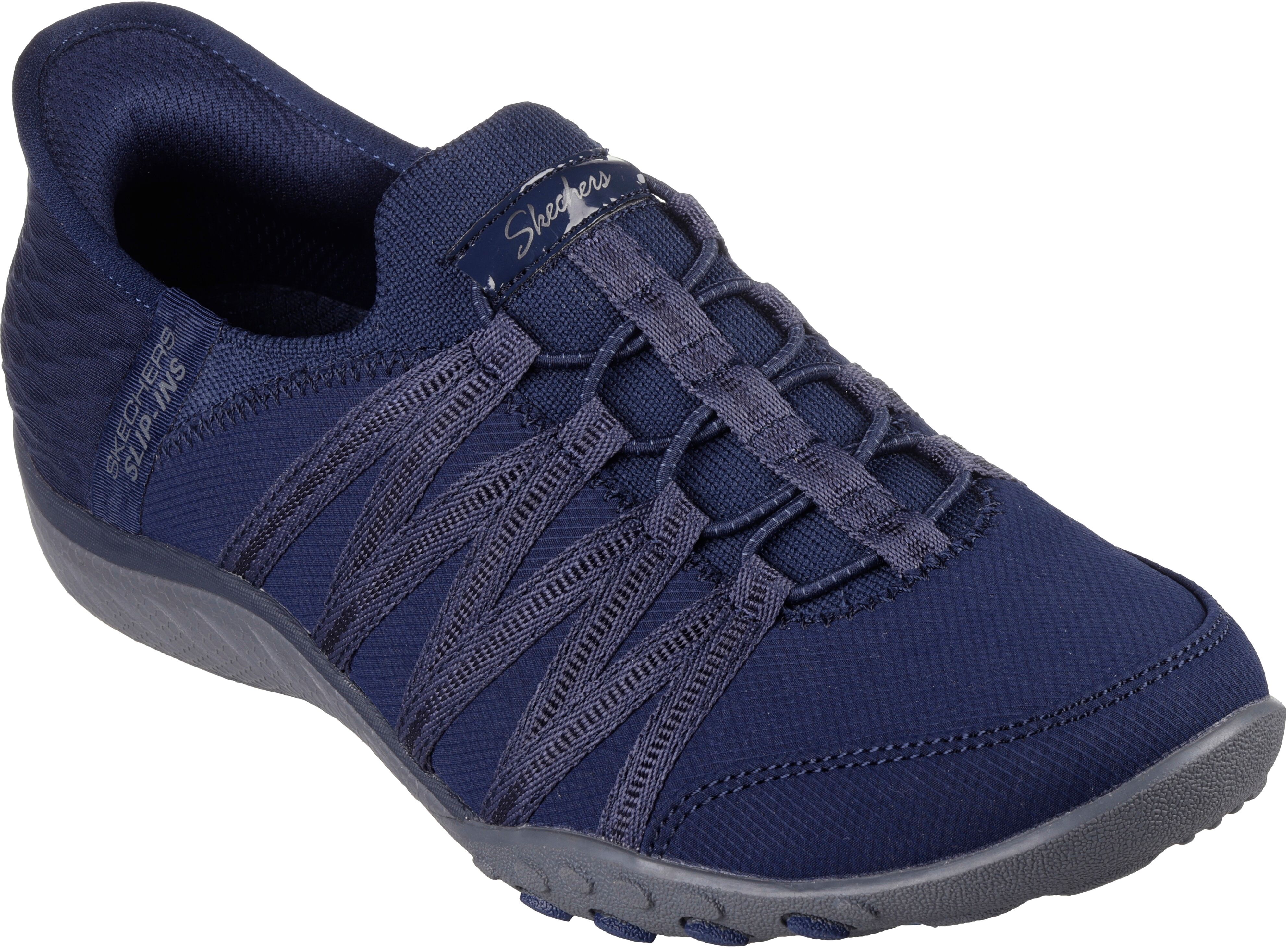 Slip-On Sneaker SKECHERS "BREATHE-EASY-ROLL-WITH-ME", Damen, Gr. 36, blau (navy), Textil, Schuhe Slip-On Sneaker, Freizeitschuh für Maschinenwäsche geeignet navy 36