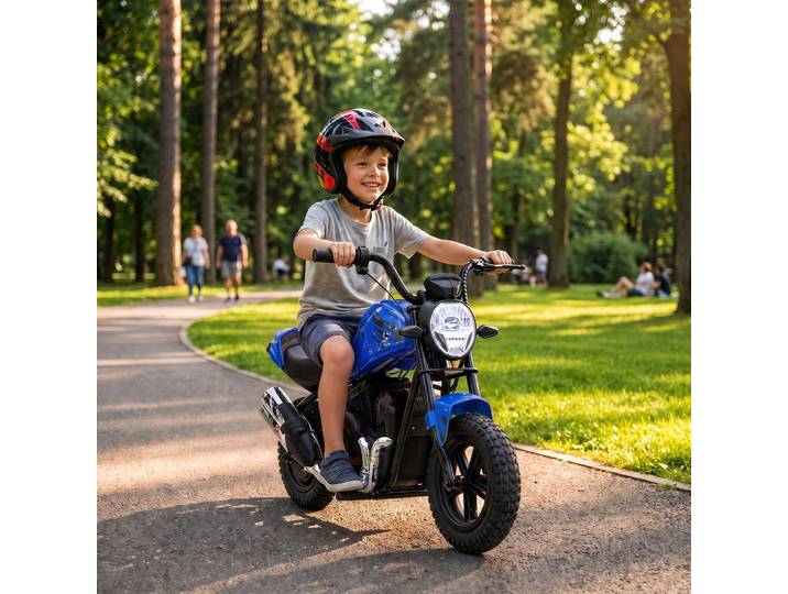 AIYAPLAY Moto Enfant Électrique Harley 24V 180W Pneus 30cm Bleu