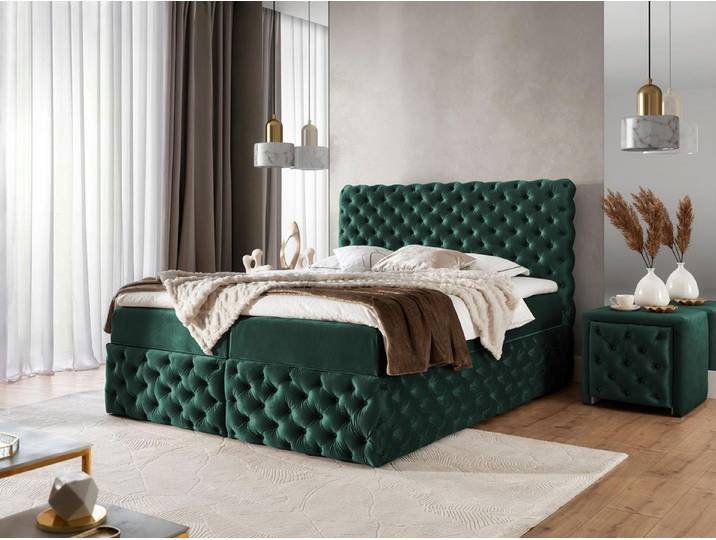 Compleo Boxspringbett mit Taschenfederkernmatratze & Topper, Chesterfield-Steppung (Glamour Schlafzimmer), zwei Bettkästen, luxuriöses Boxspringbett