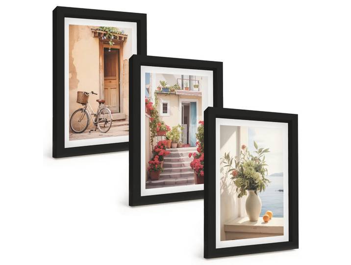 Tulup Bilder SET 3er Set - 20x30 cm Schwarzer Rahmen - Charmante Küstenstraßen, Kunststoff, Rechteckig, 20x30 cm, Fotografie, Bilder & Rahmen, Bilder