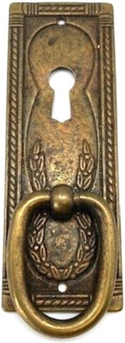 Meubelgreep Lauwerkrans in antiek brons met sleutelgat, verticaal, 34mm