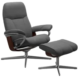 Stressless Sessel mit Hocker Consul Cross Leder Grau Batick Grey S (Small)