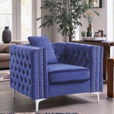 "40"" Velvet Lounge Chair with Track Arms and Simple Assembly"