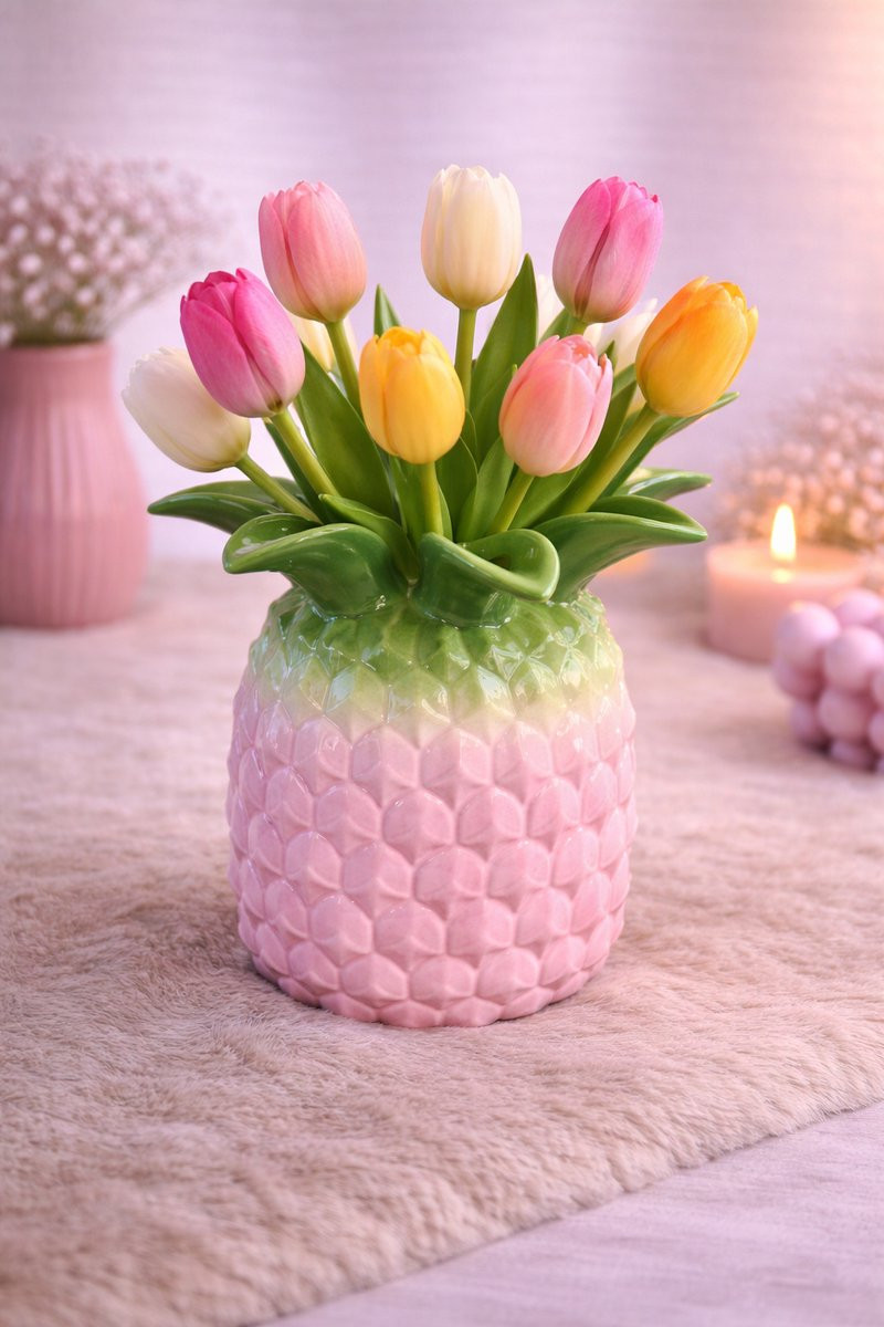 Ananas Vaas Pastel Tulpen Vibe