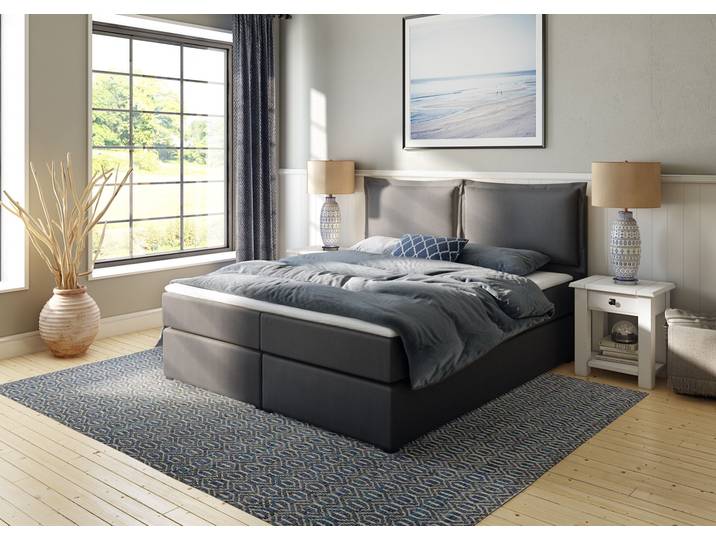 Boxspringbett, Bonellfederkern, Anthrazit, 187×215 cm, 5-fach Verstellbares Kopfteil, Klassisch, Home Affaire