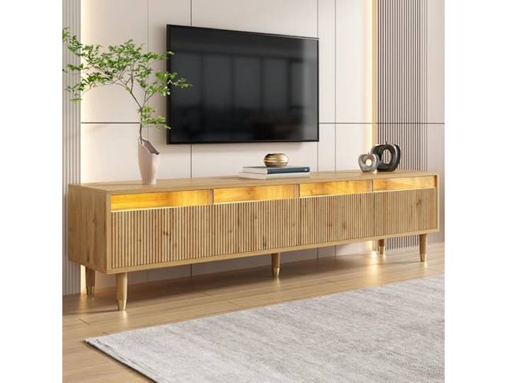 Merax TV-Schrank Lowboard TV-Möbel mit 4 Schubladen,178 x 35 x 45 cm MDF & Acryl, Kabelmanagement, stabil & stilvoll, minimalistisches Wohnzimmermöbel - Holzfarbe