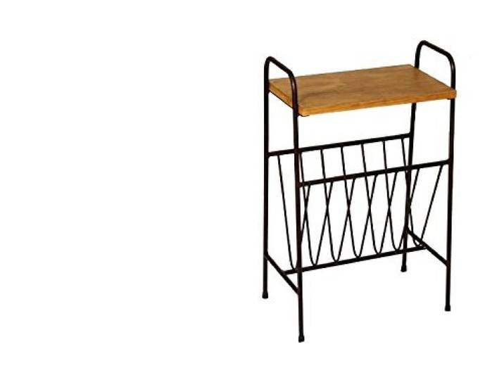 DRW Beistelltisch im industriellen Stil, Holz und Schwarz, mit Zeitschriftenständer, 40 x 13 x 35 cm