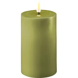 Deluxe Homeart LED Stumpenkerze Real Flame olive, Ø7,5 x H12,5cm, olive