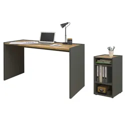 SCHREIBTISCHKOMBINATION 2-teilig grau matt, Eiche Wotan 143 cm, Büromöbel Set mit Bürocontainer